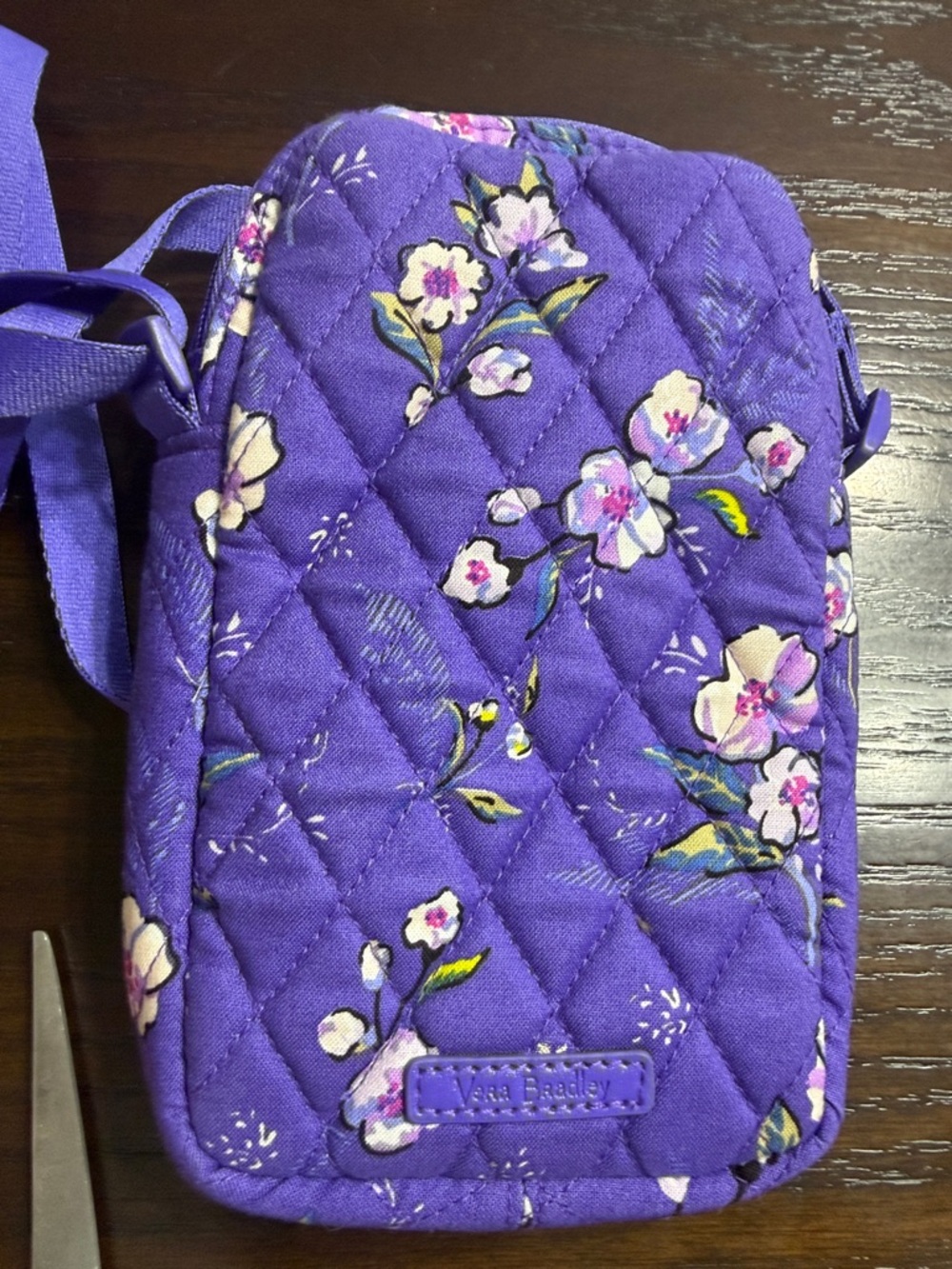 Vera Bradley”Wild Roses” RFID All-in-One Crossbody Bag/Wallet Purple-Retired